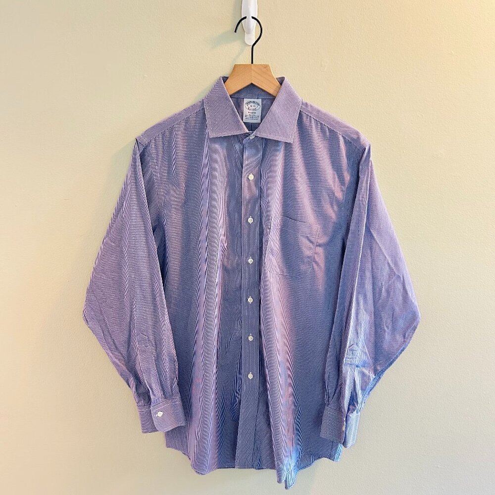 Brooks Brothers Regent Shirt Mens Size 16 33 Blue Purple Plaid Button Down Work